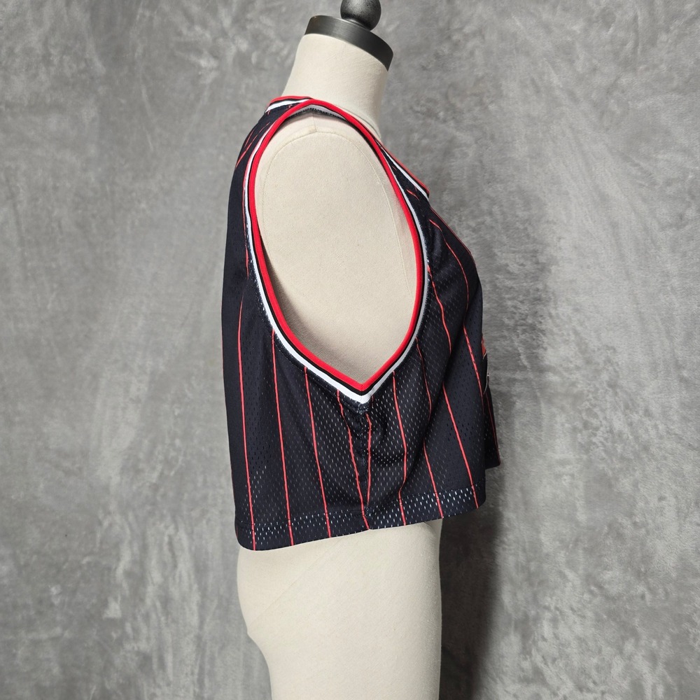 HI FINEST Size L Cropped Jersey Tank Top Black Red Pinstripe Athletic Gym - Picture 5 of 11